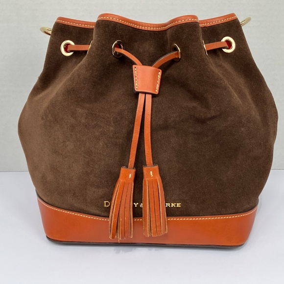 Dooney & Bourke Chocolate Suede Drawstring Bucket Bag - Picture 2 of 16
